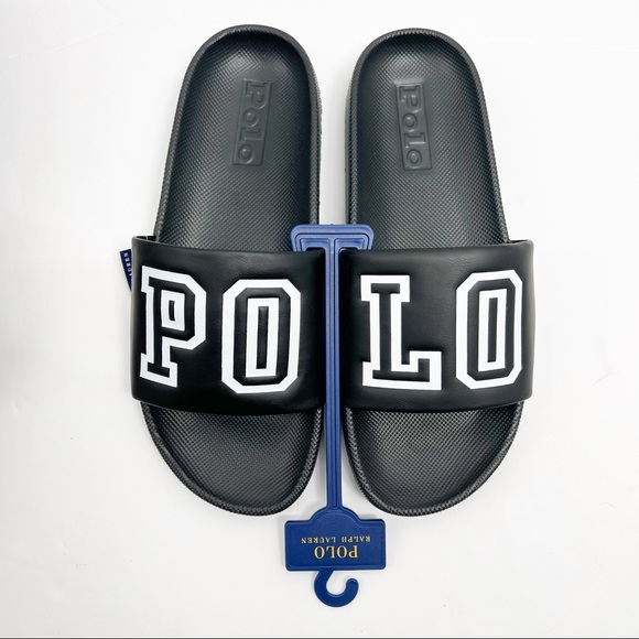 Polo by Ralph Lauren Shoes | Polo Ralph Lauren Cayson Spell Out Slides | Color: Black/Blue | Size: 12 | Marcus1971's Closet
